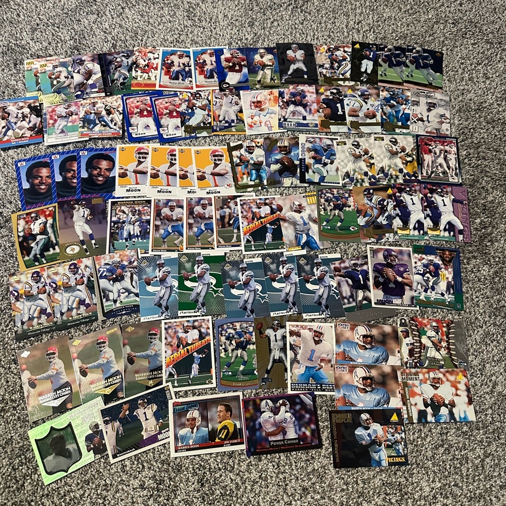 Lot of 79 Warren Moon football cards Houston Oilers Kansas City Chiefs Minnesota